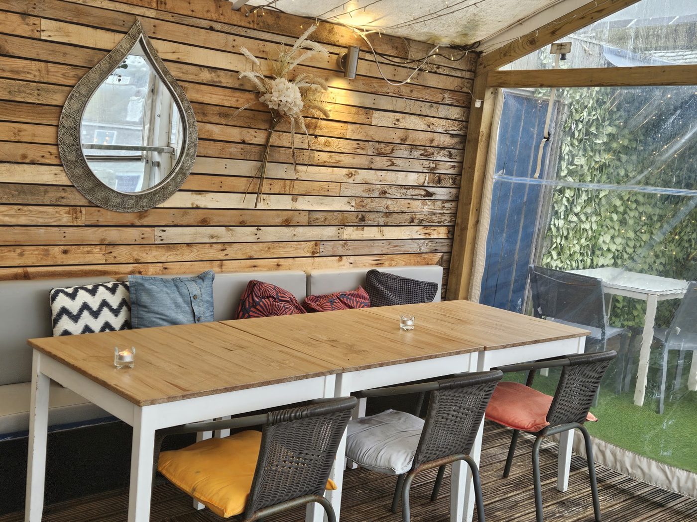Covered terrace seating